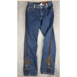 Lawman Western Jeans Women 9 Slim Blue Denim Rhinestone Fleur De Lis Cowgirl Y2K
